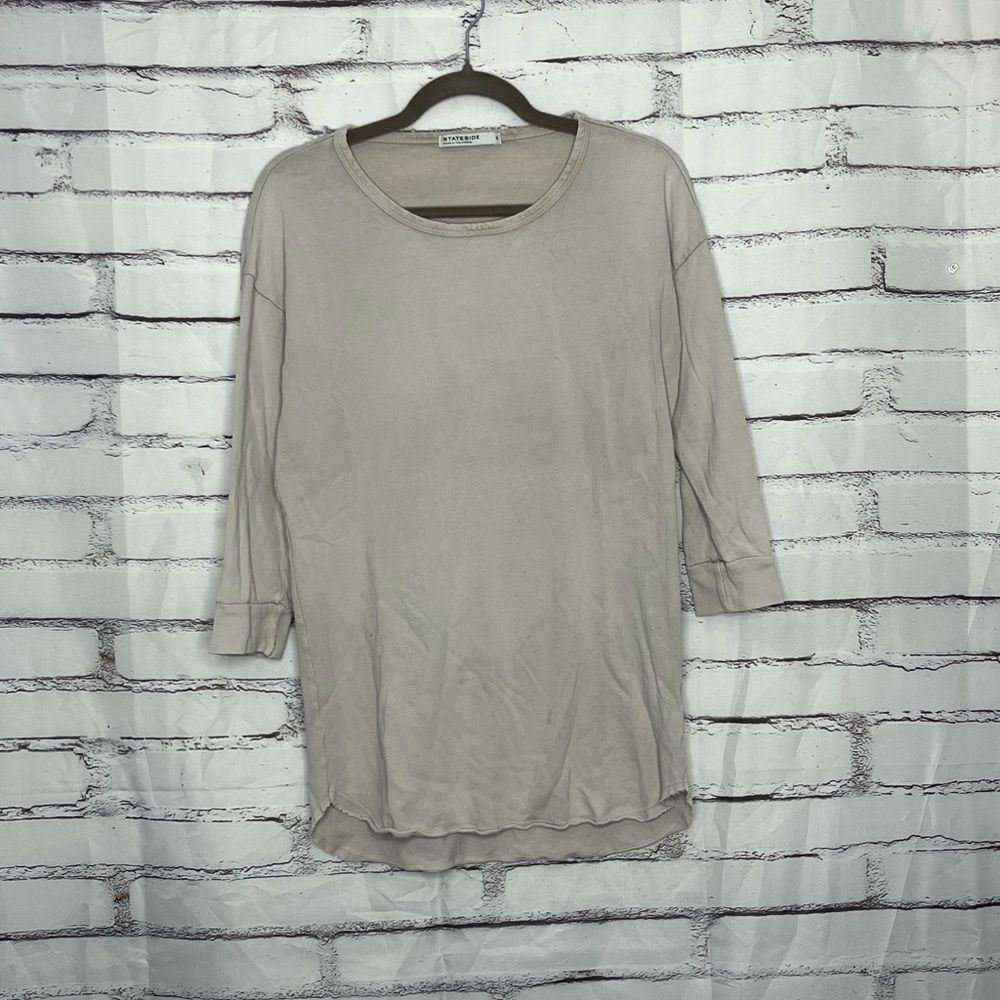 Stateside Long Sleeve Tunic Top Beige Women’s Small 100% Cotton Made in USA Y2K